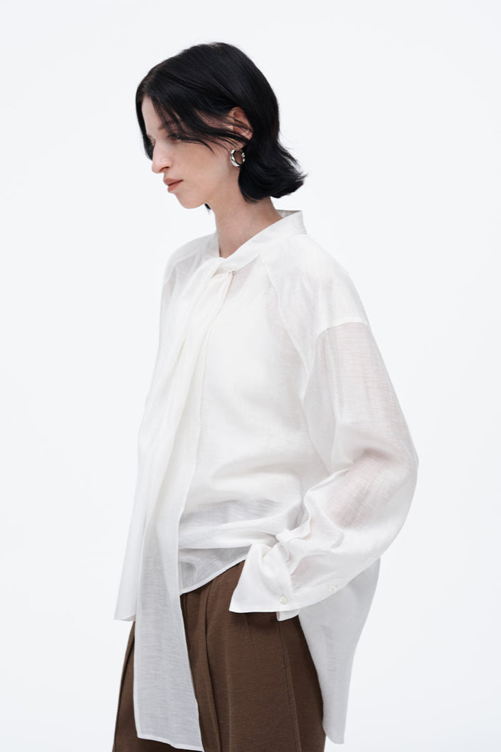 French style semi-transparent shirt women's loose white shirt