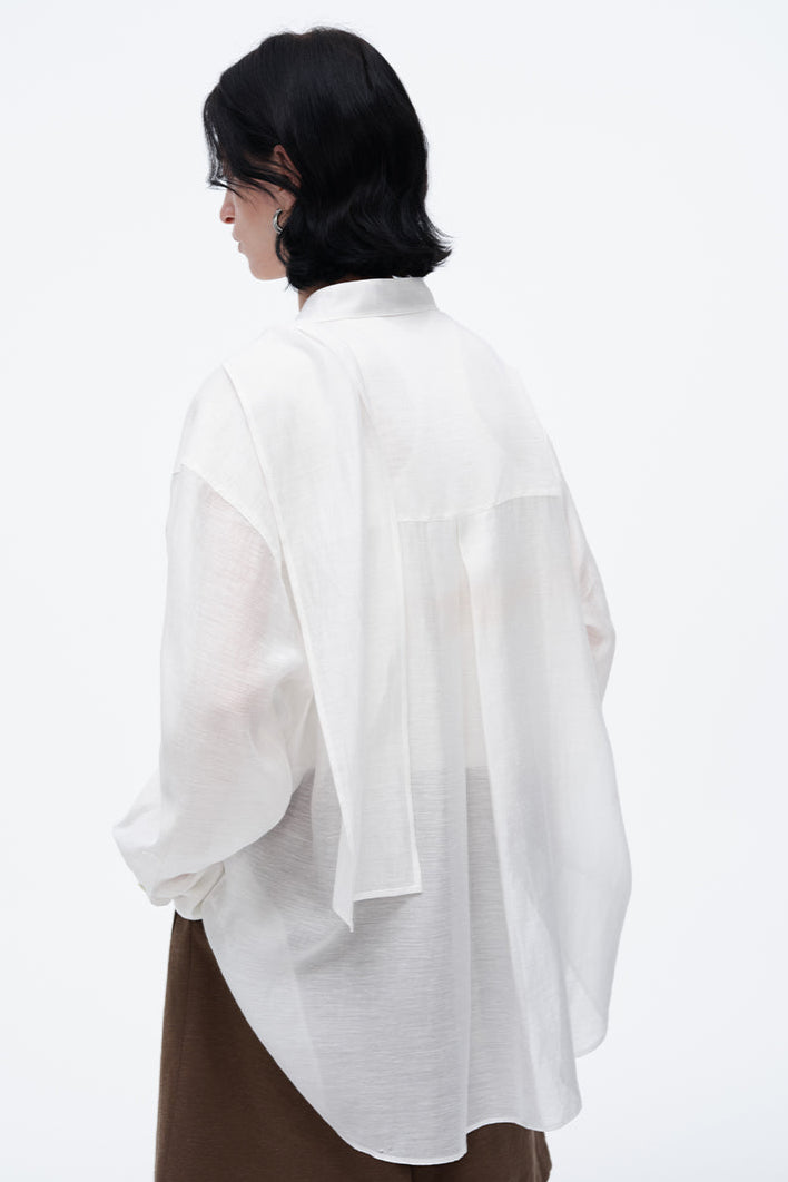 French style semi-transparent shirt women's loose white shirt