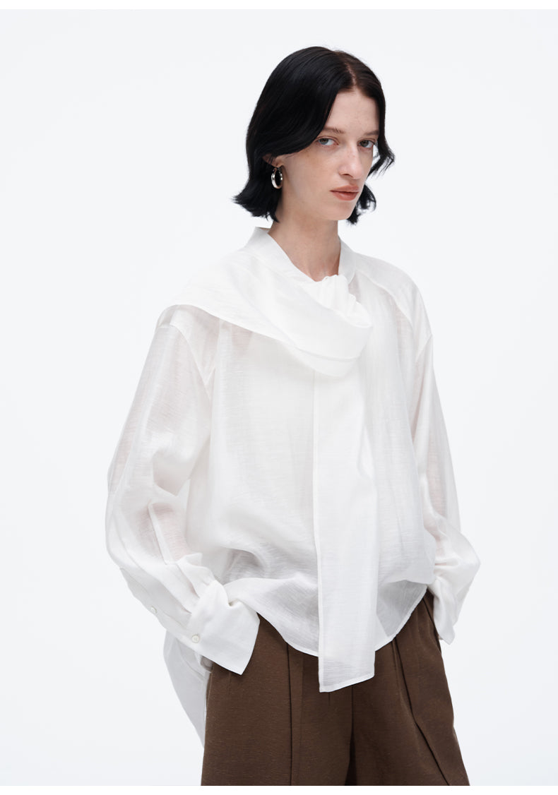 French style semi-transparent shirt women's loose white shirt