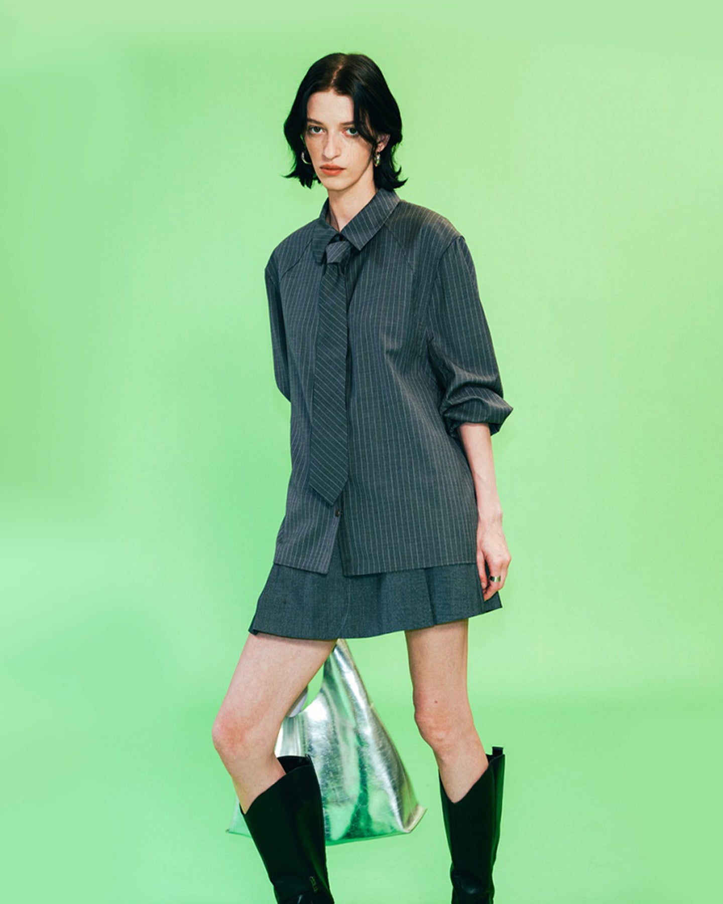 Sheep Wool Blend Grey Striped Shirt