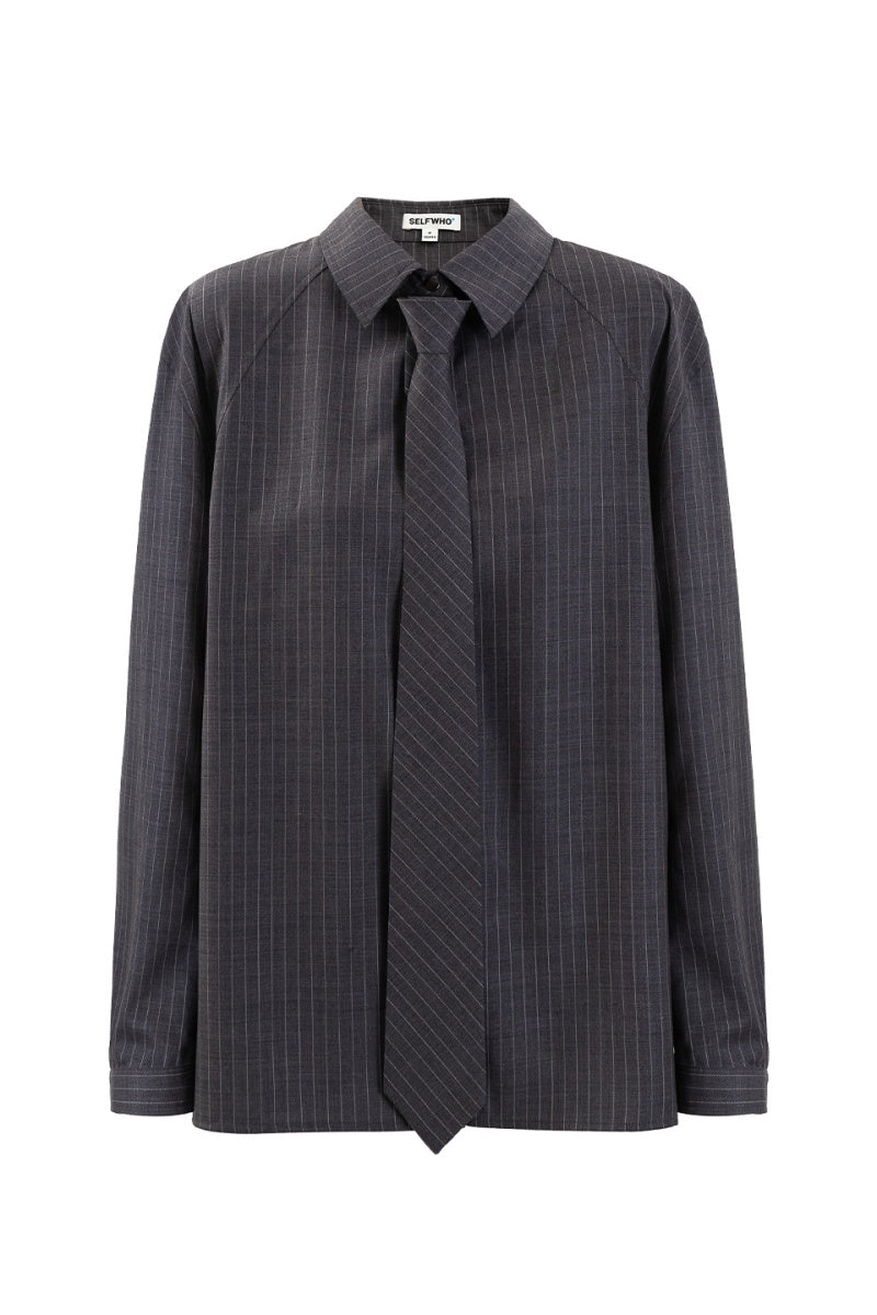SELFWHO Sheep Wool Blend Grey Striped Shirt