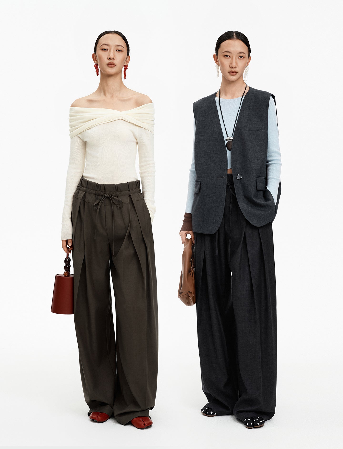 Merino wool blend drawstring casual pants