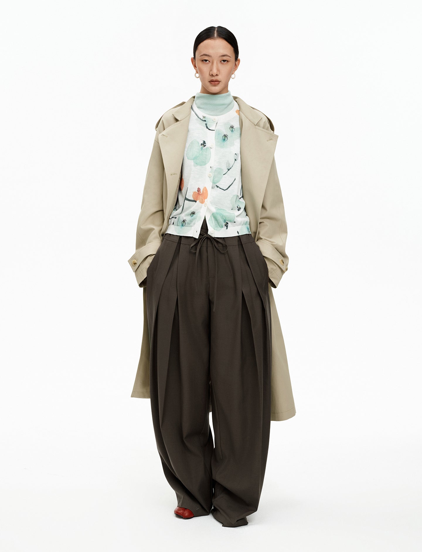 Merino wool blend drawstring casual pants