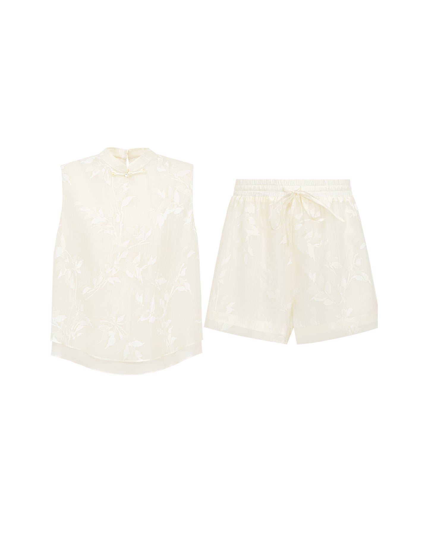 New Chinese-Style Willow Print Cocoon Silhouette — Dress & Vest Set