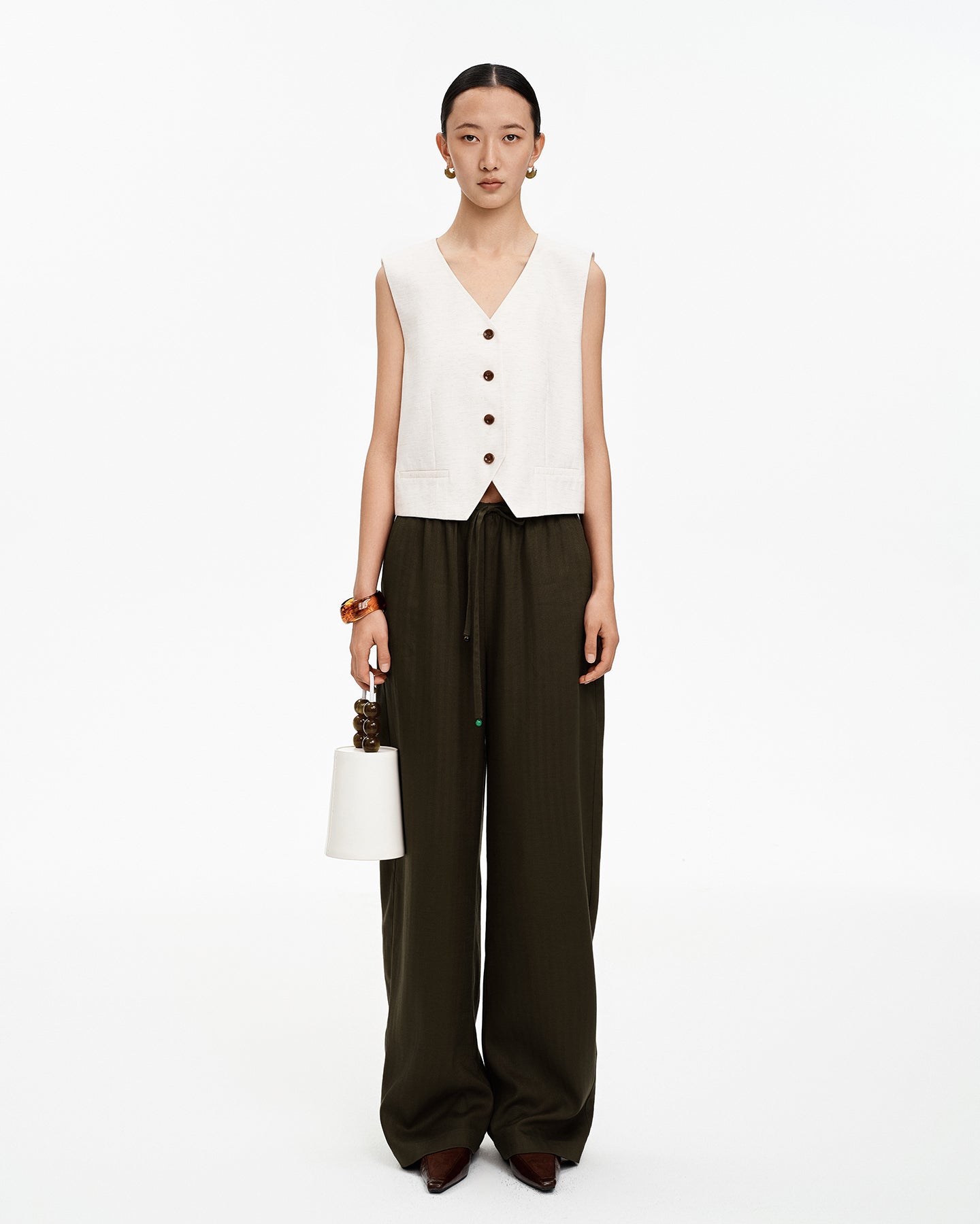 Linen-Blend Classic V-Neck Vest
