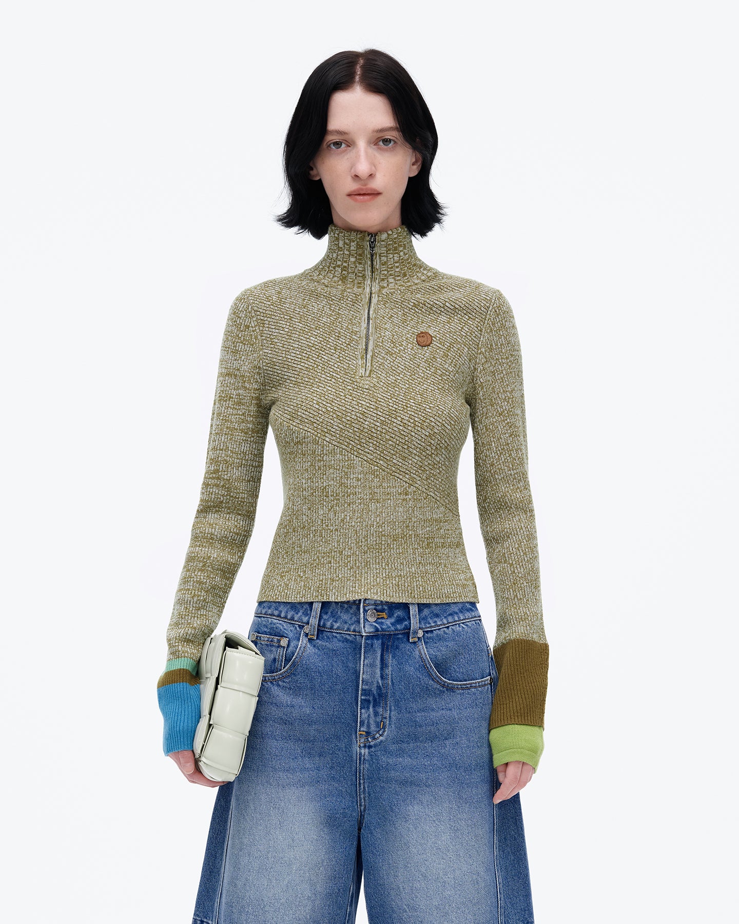 Wool Blend Half Turtleneck Zip-UP Sweater