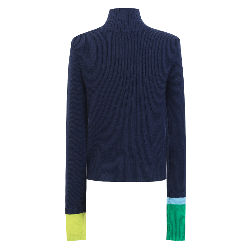 SELFWHO Wool Blend Half Turtleneck Zip-UP Sweater