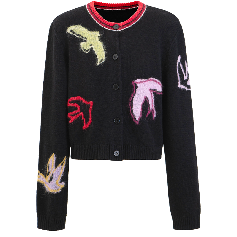 Wool blend knitted cardigan round neck high-end swallow wool sweater