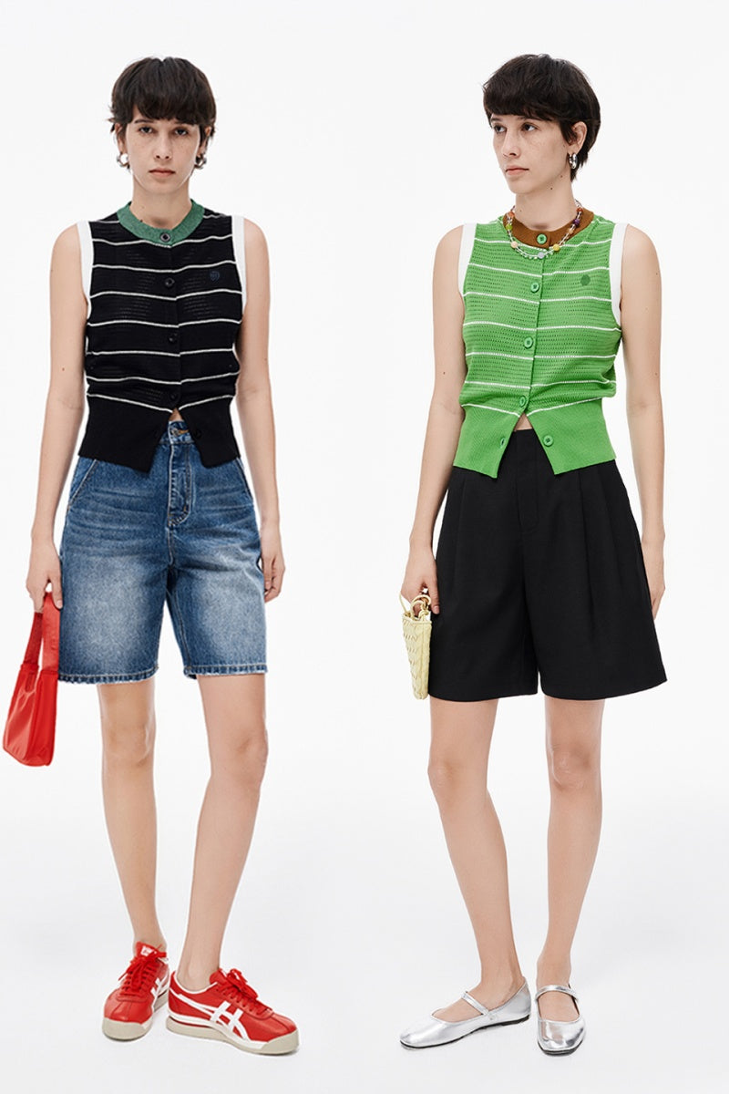 SELFWHO Knitted Striped Waistcoat Vest (Size runs small) Recommend ordering one size up