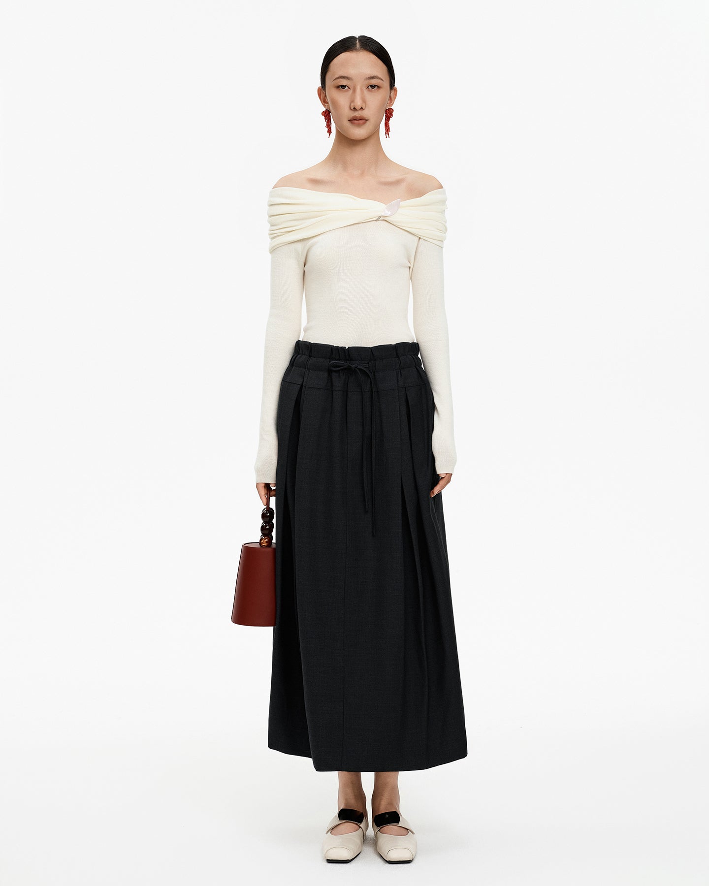 Merino Wool Off-the-Shoulder Knit Sweater