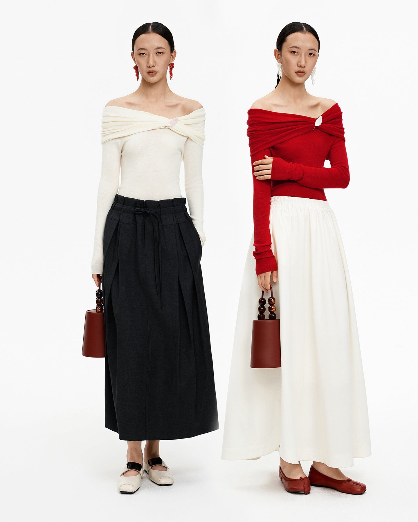 Merino Wool Off-the-Shoulder Knit Sweater
