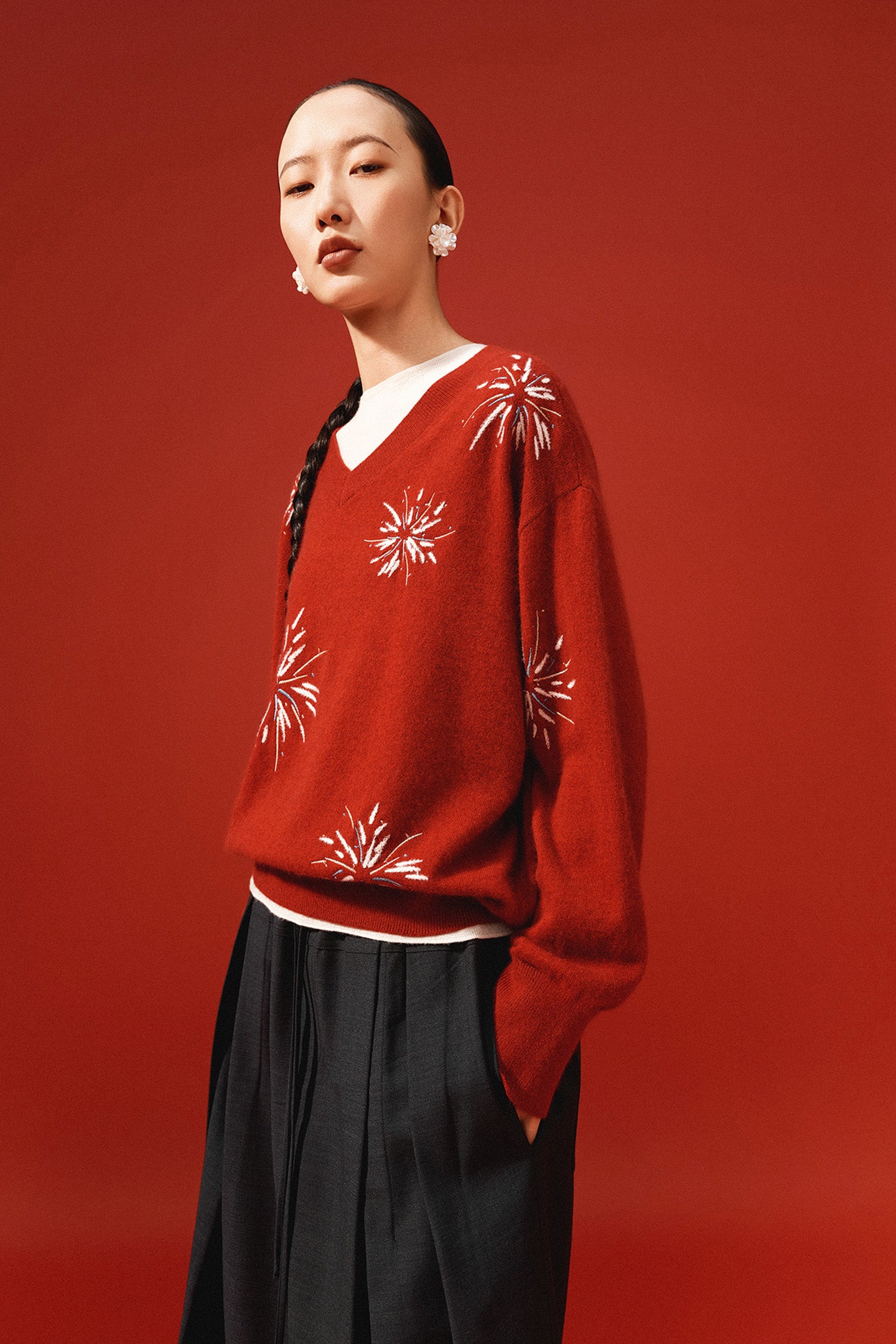 Rabbit and wool blend knitted sweater