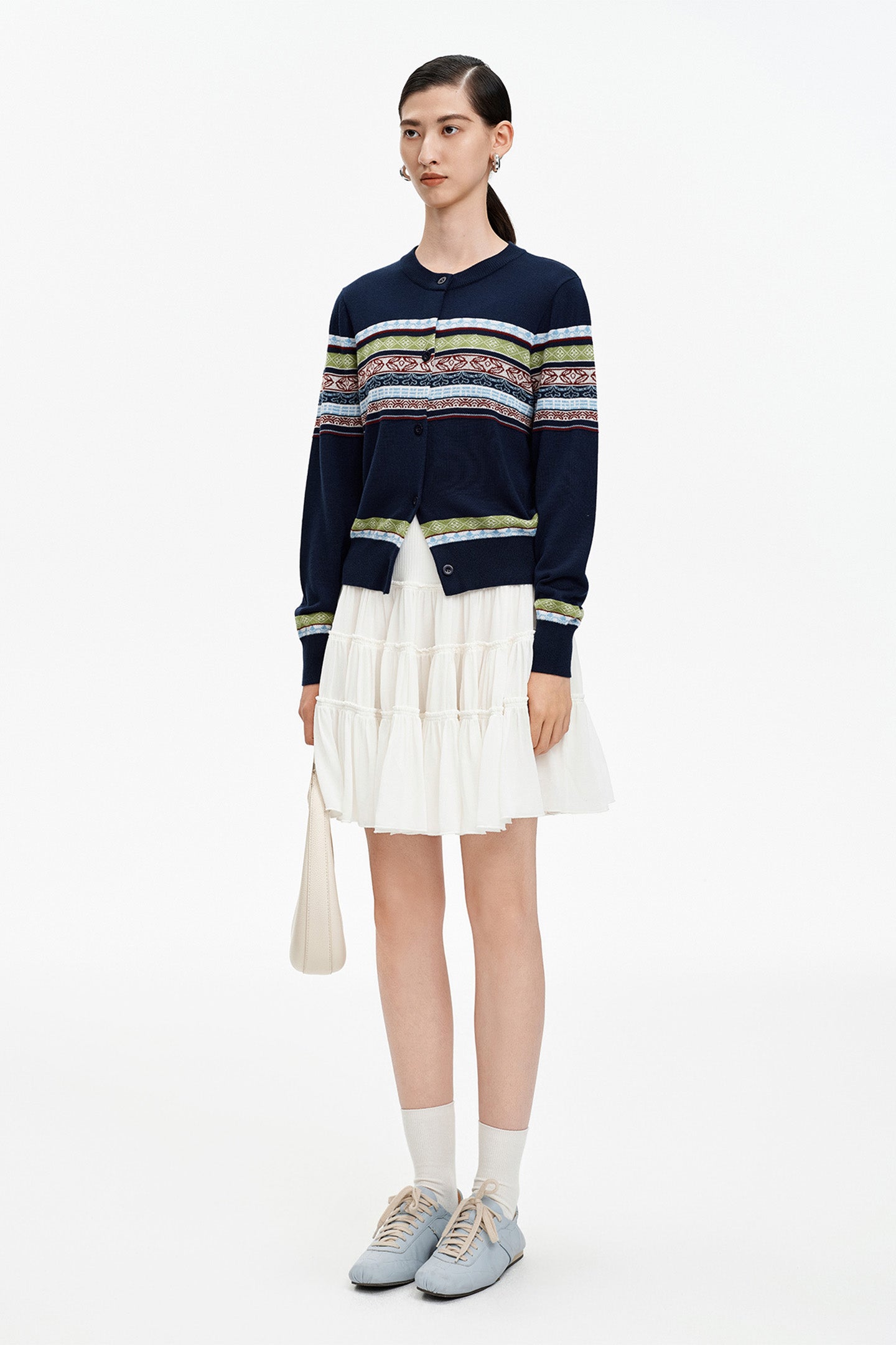 Tencel and merino wool blend striped cardigan