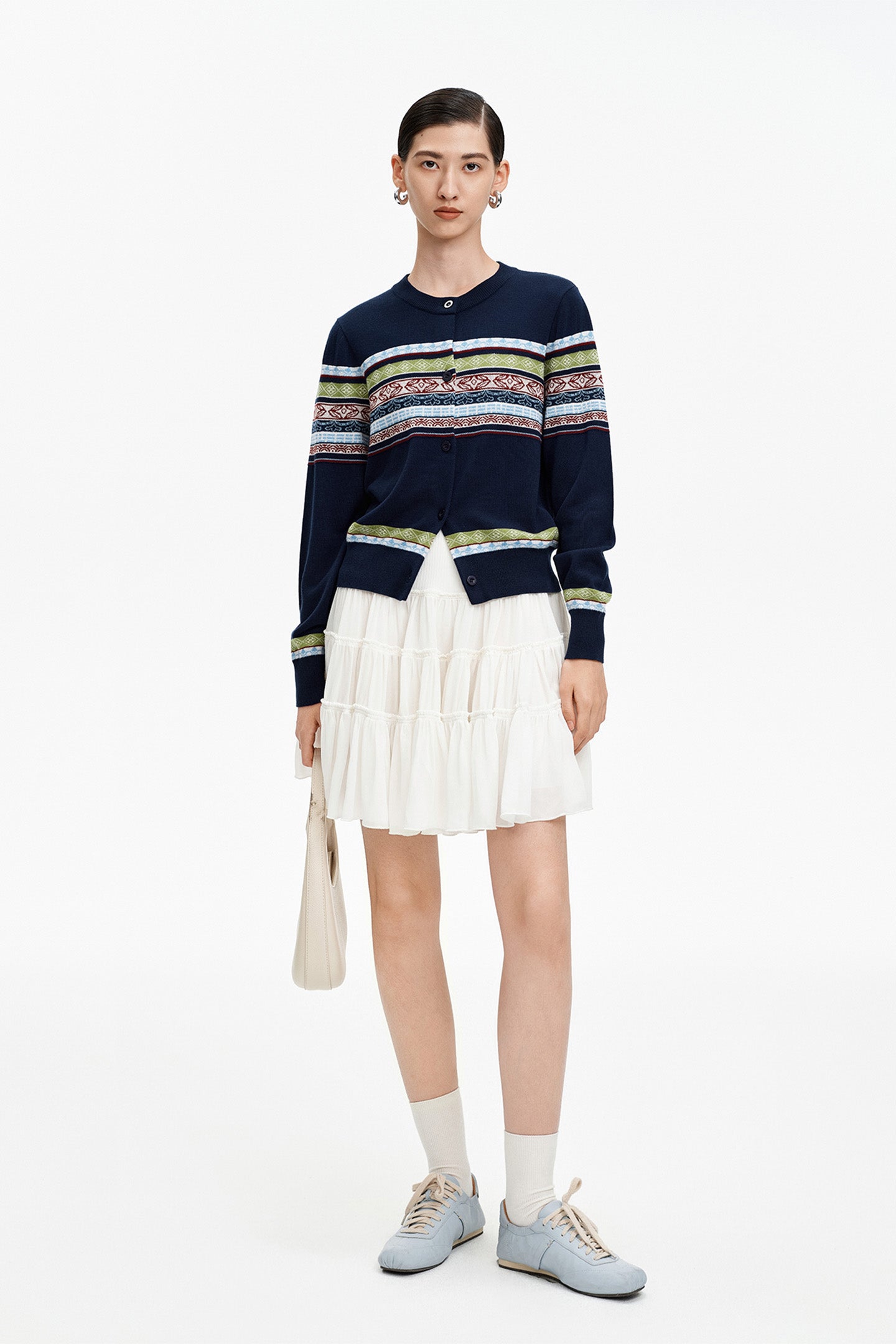 Tencel and merino wool blend striped cardigan