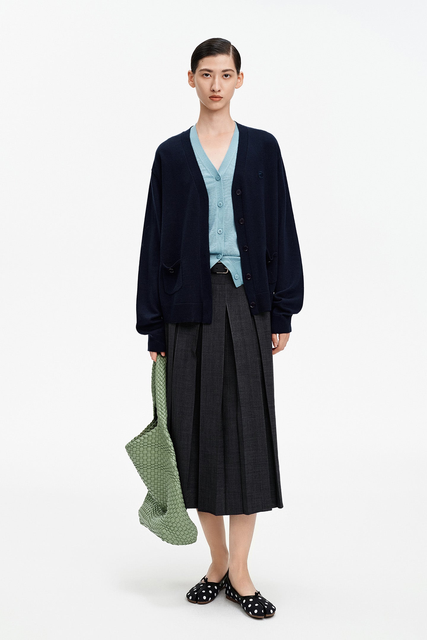 Navy Blue V-Neck Knit Sweater