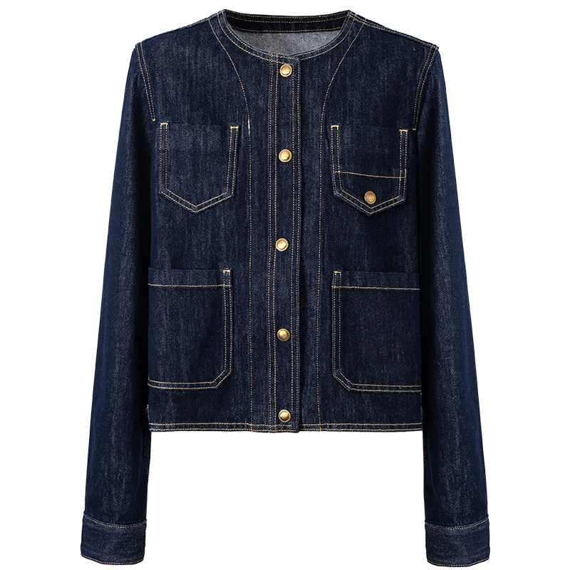 SELFWHO Vintage Contrast Line Pocket Denim Jacket