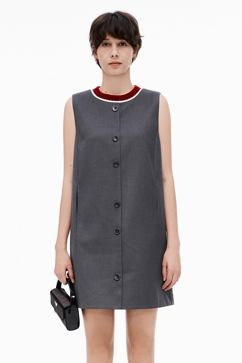 SELFWHO Wool Blend Sleeveless Grey Dress