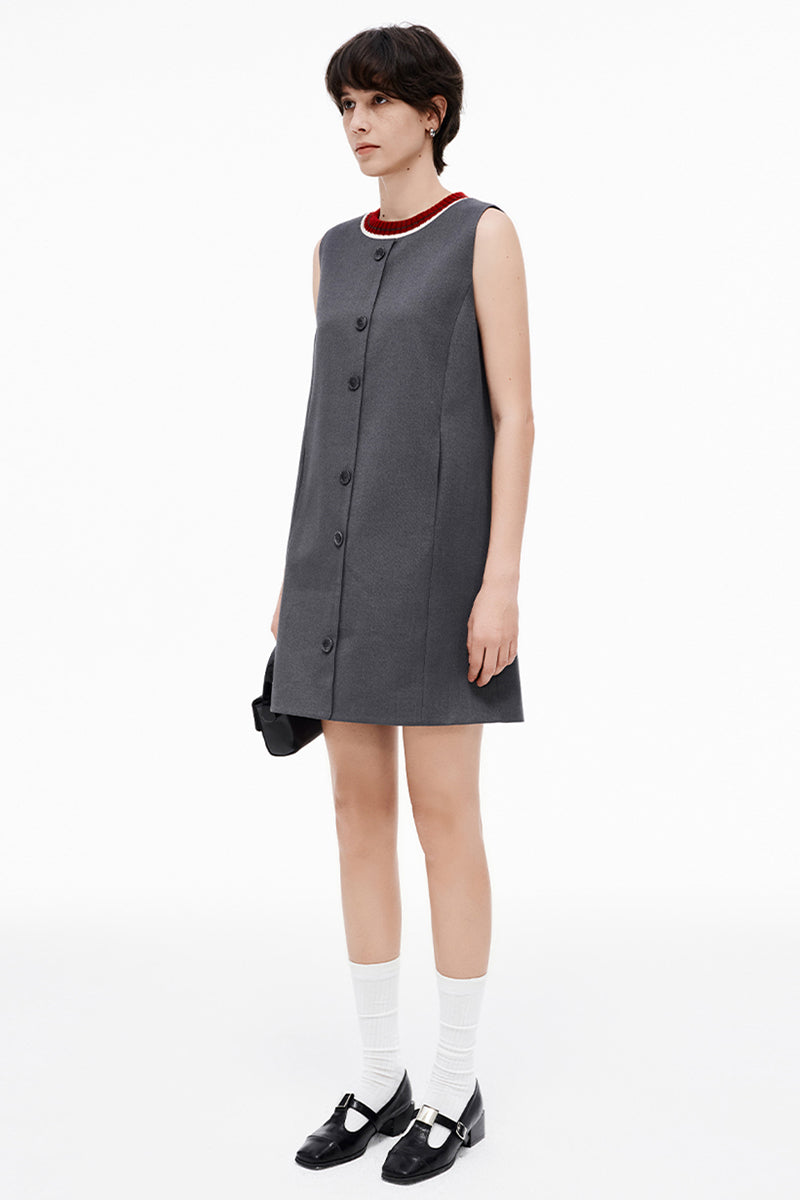 SELFWHO Wool Blend Sleeveless Grey Dress