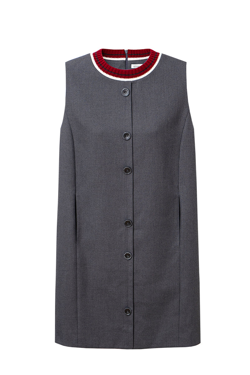 SELFWHO Wool Blend Sleeveless Grey Dress