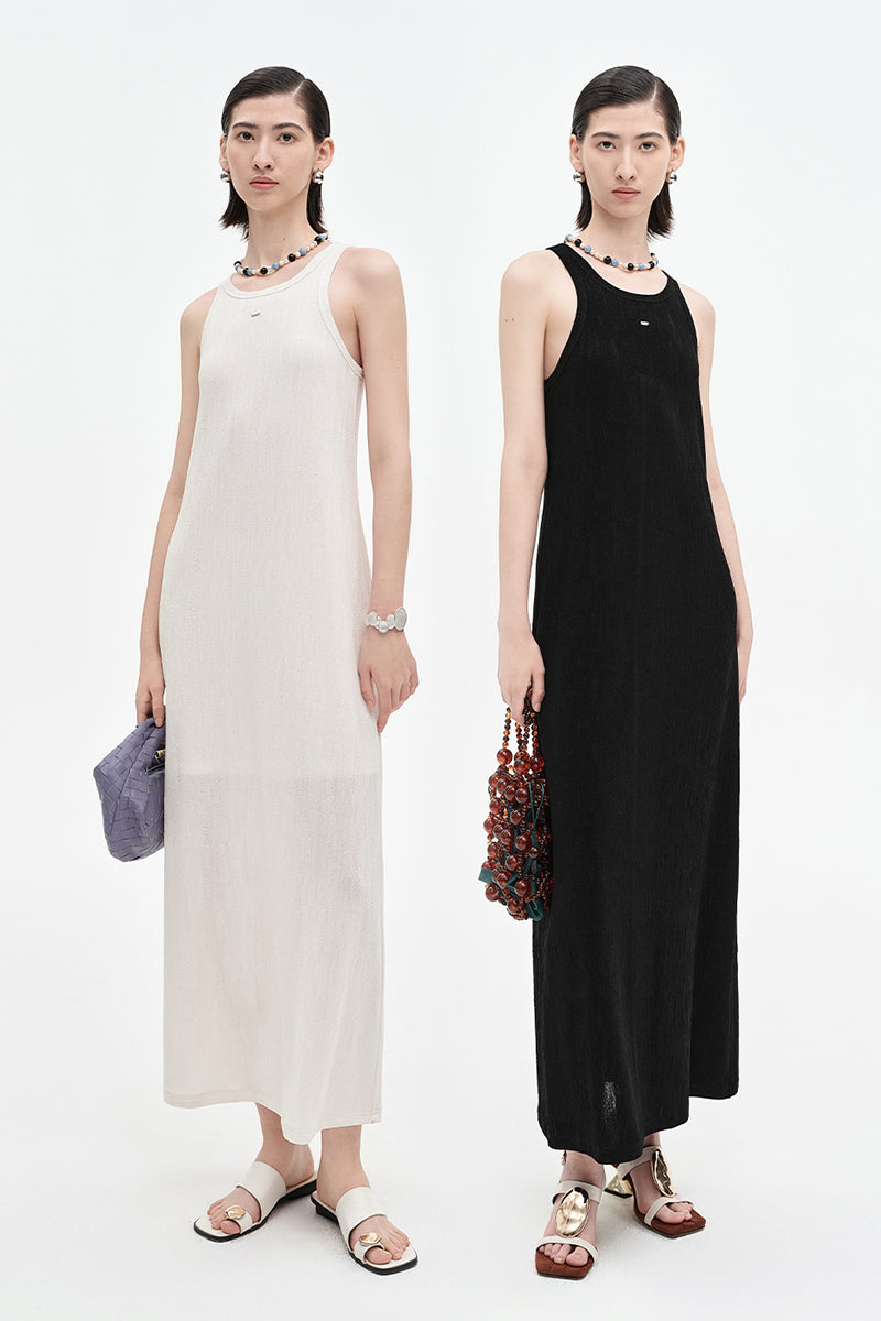 Acetate blend solid color oil painting style texture knit dress