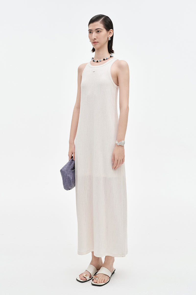 Acetate blend solid color oil painting style texture knit dress