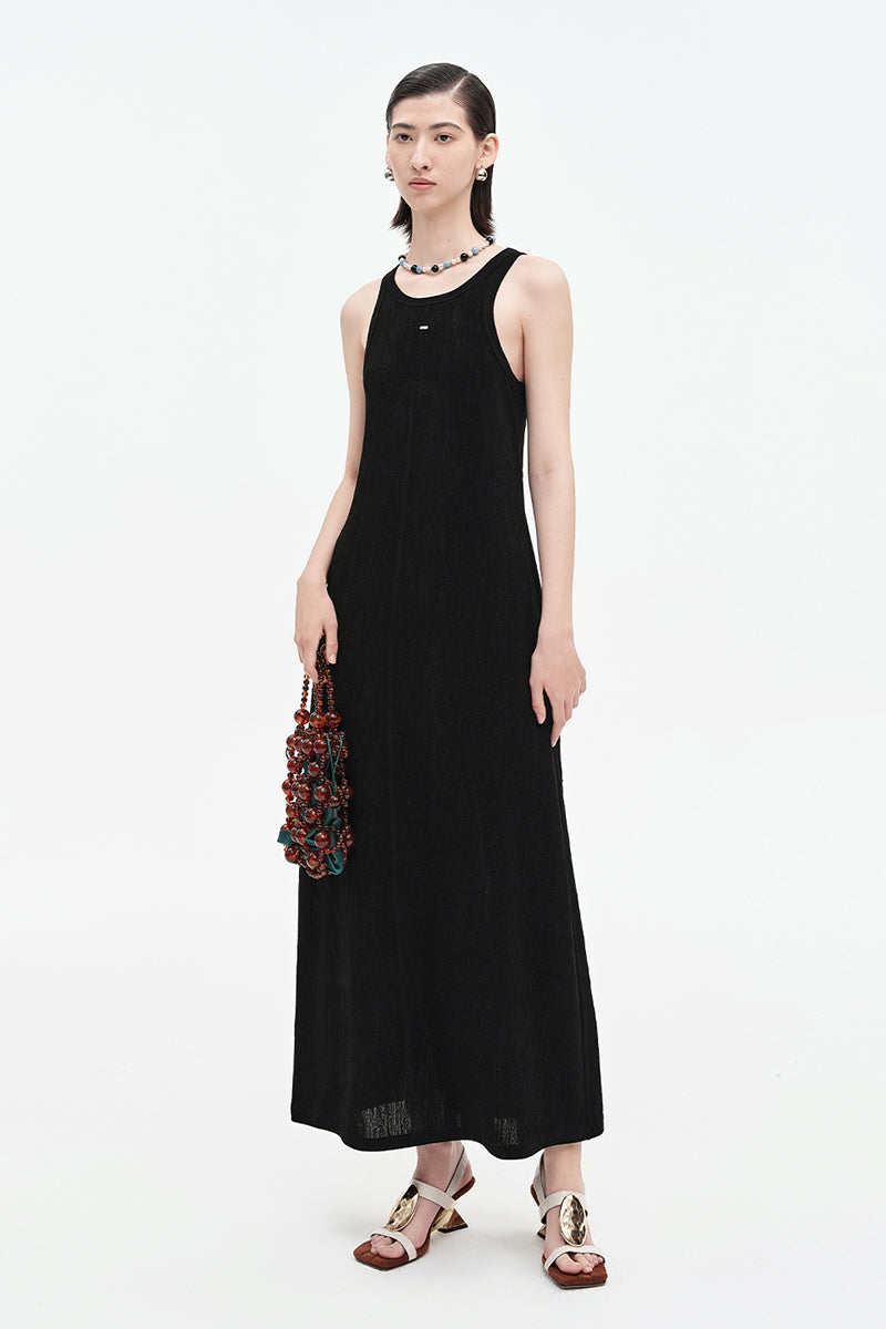 Acetate blend solid color oil painting style texture knit dress