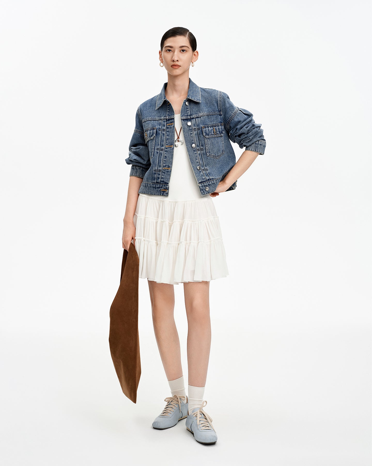 White Woven Patchwork Boat Neck Dress