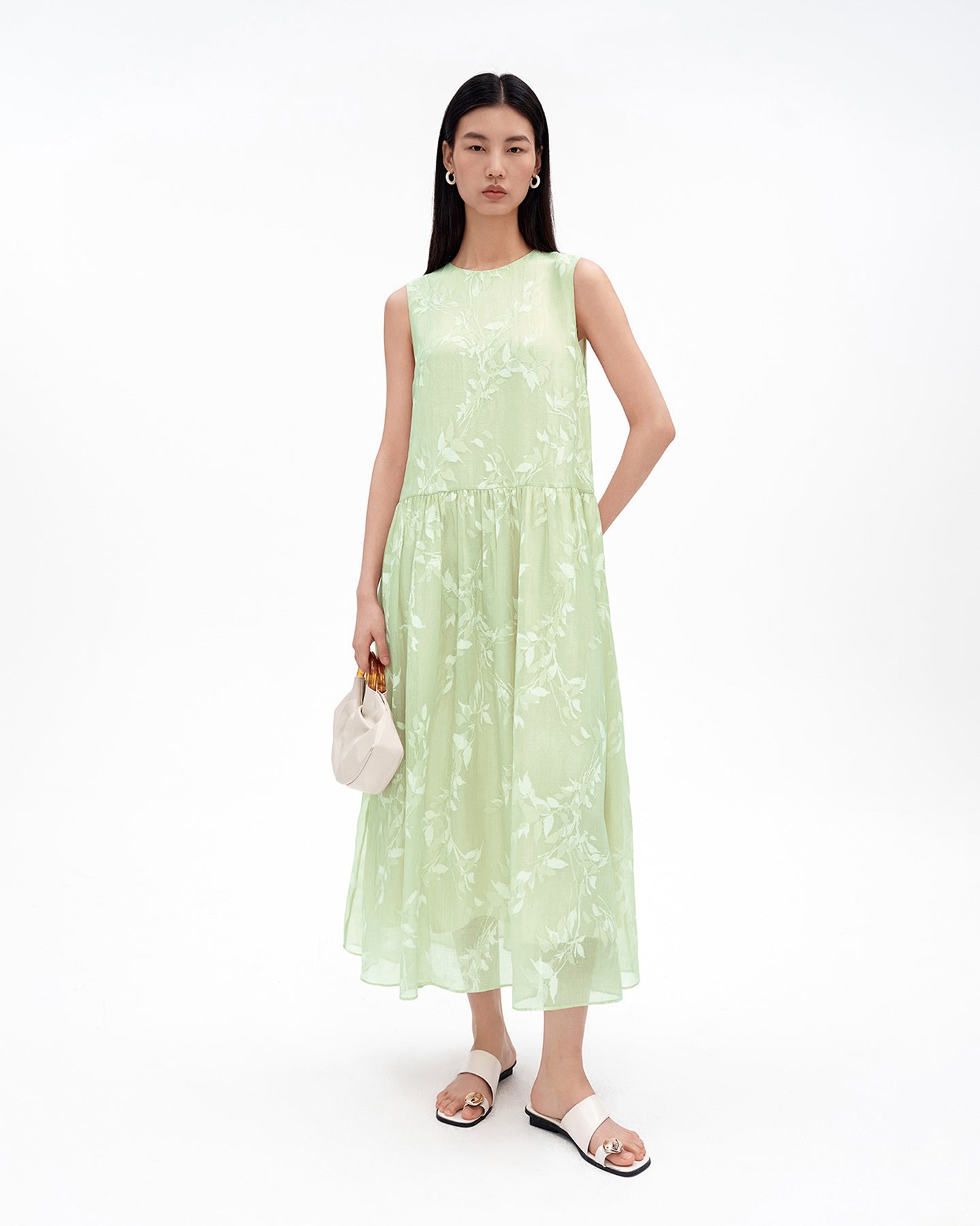 Chinese-Style Willow Branch Print Dress