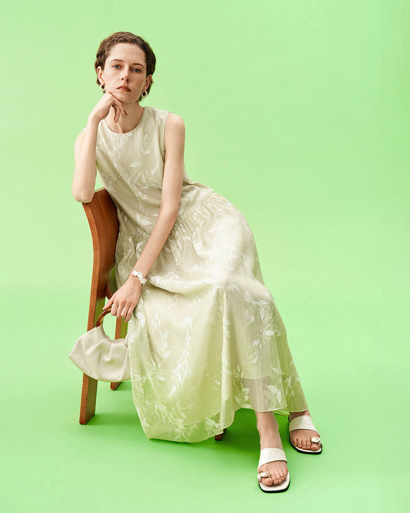 Chinese-Style Willow Branch Print Dress