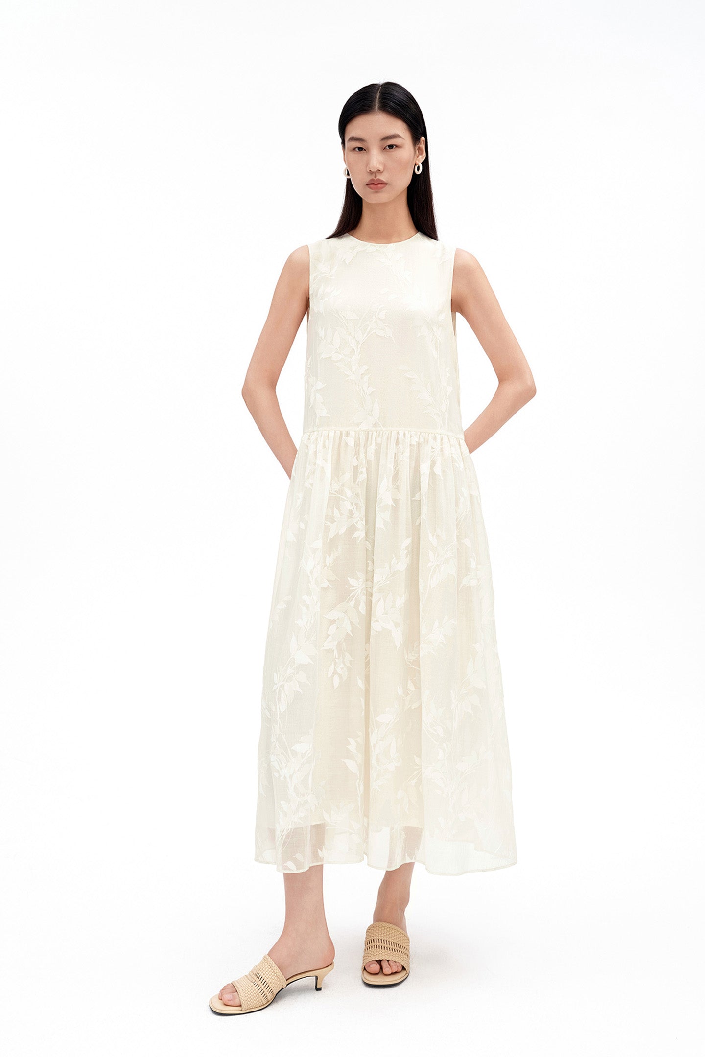 Chinese-Style Willow Branch Print Dress