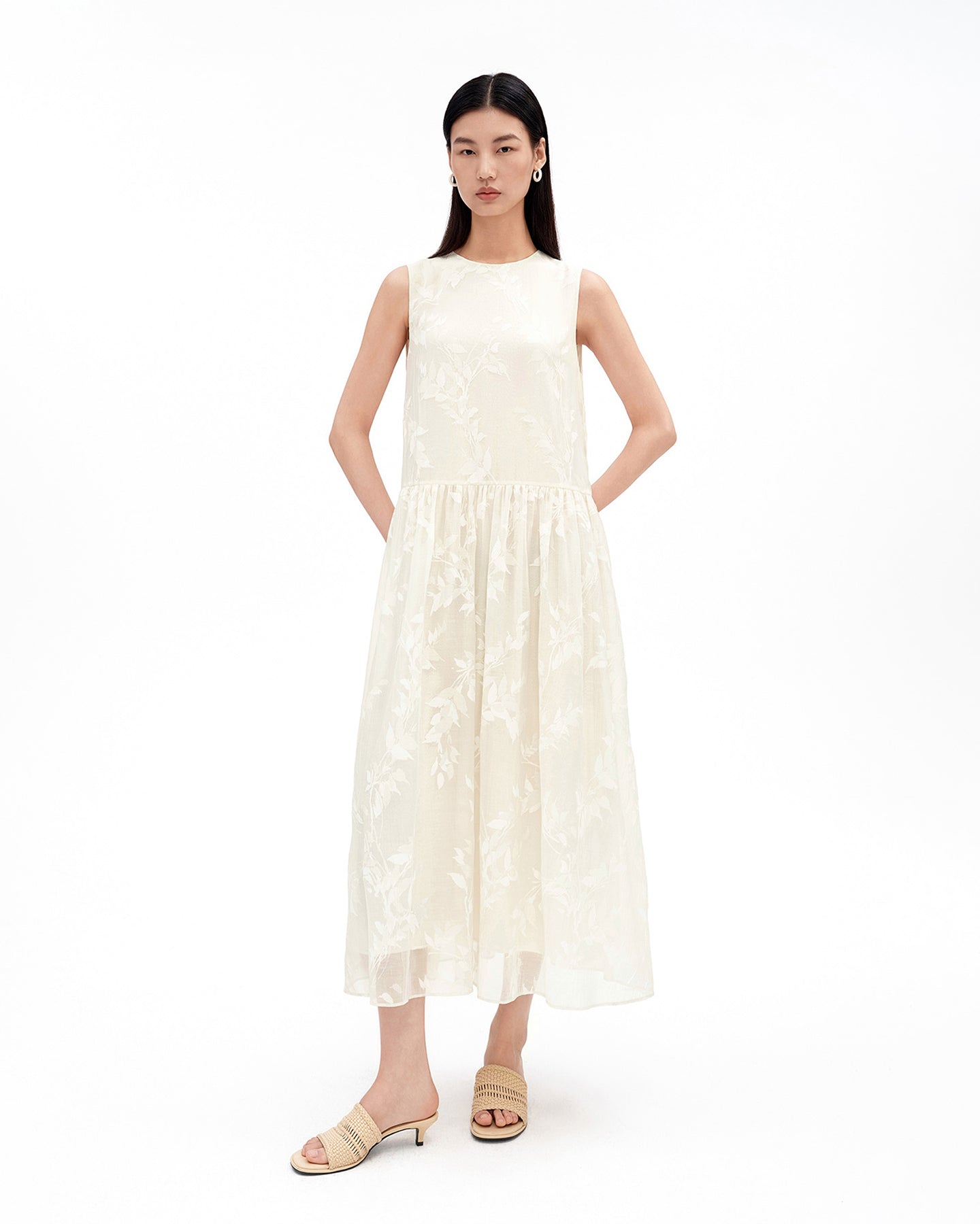 Chinese-Style Willow Branch Print Dress