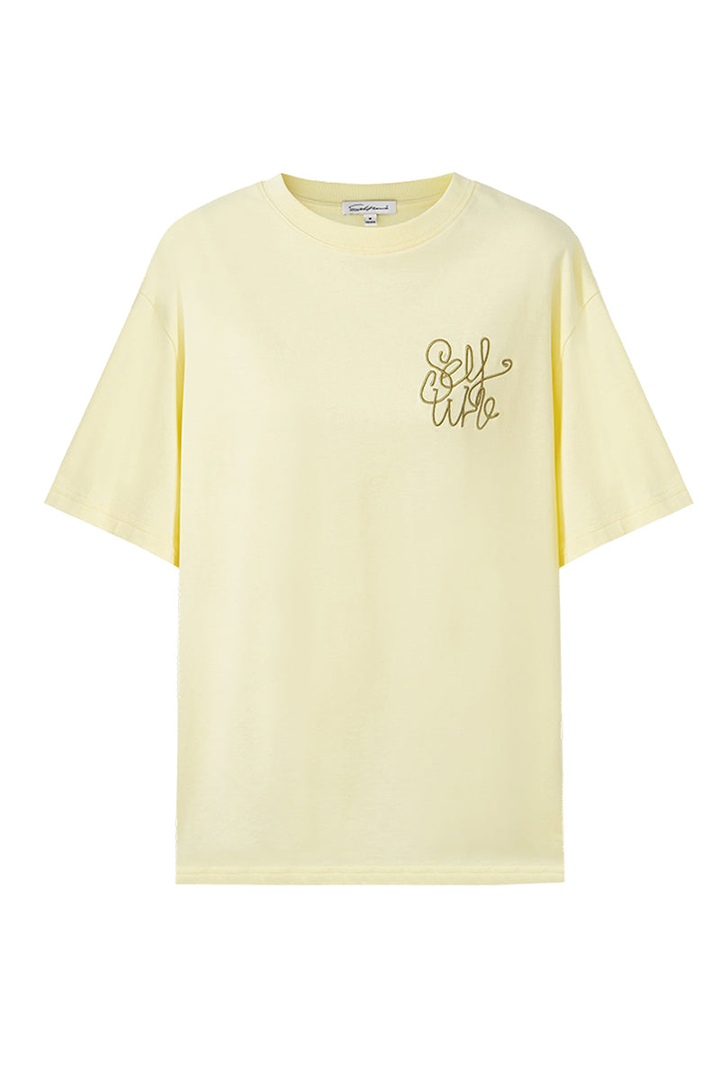 SELFWHO Contrast Color Embroidered Short-Sleeved T-Shirt