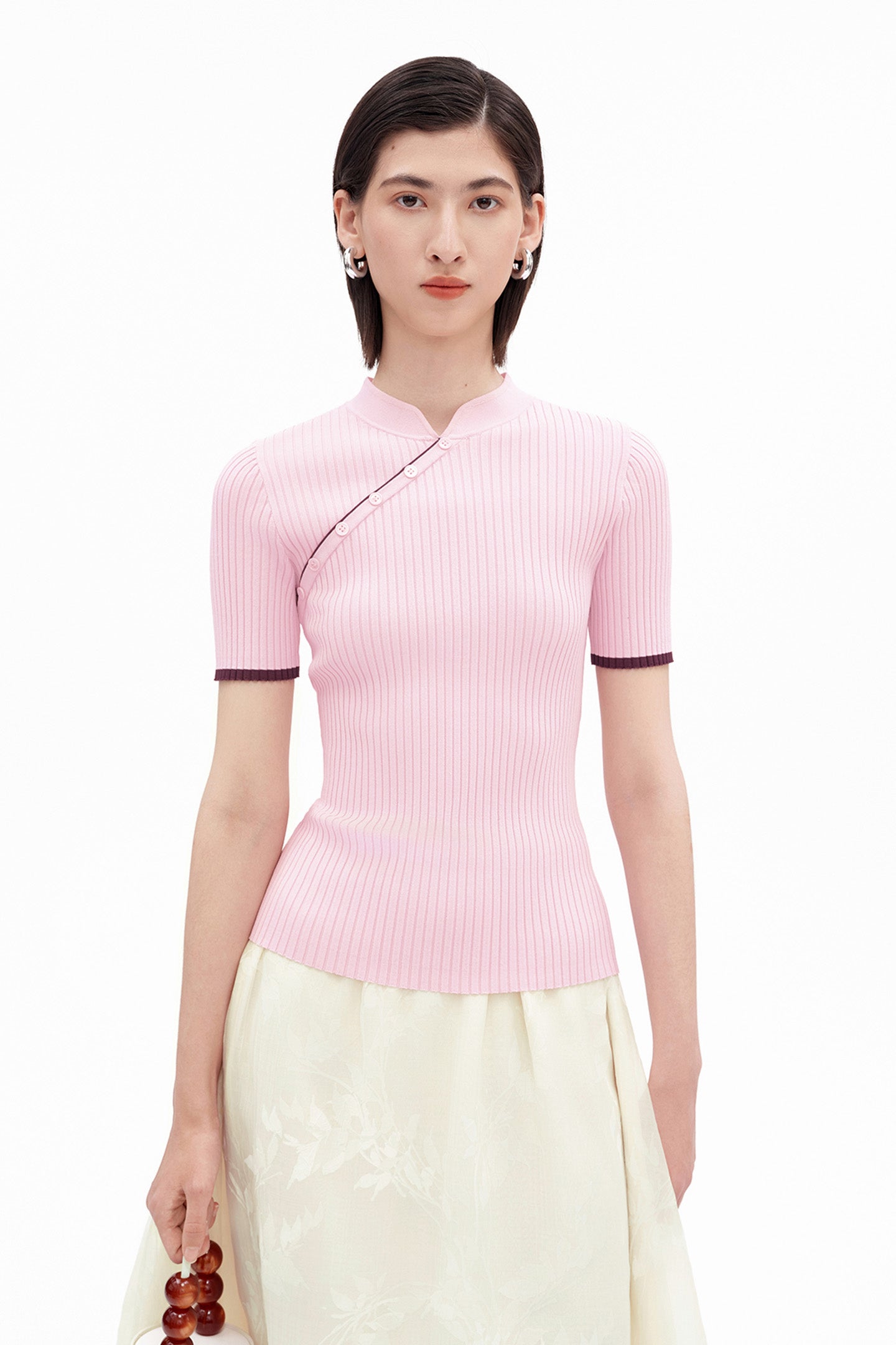 Stand-Collar Slim-Fit T-Shirt with Structured Shoulders