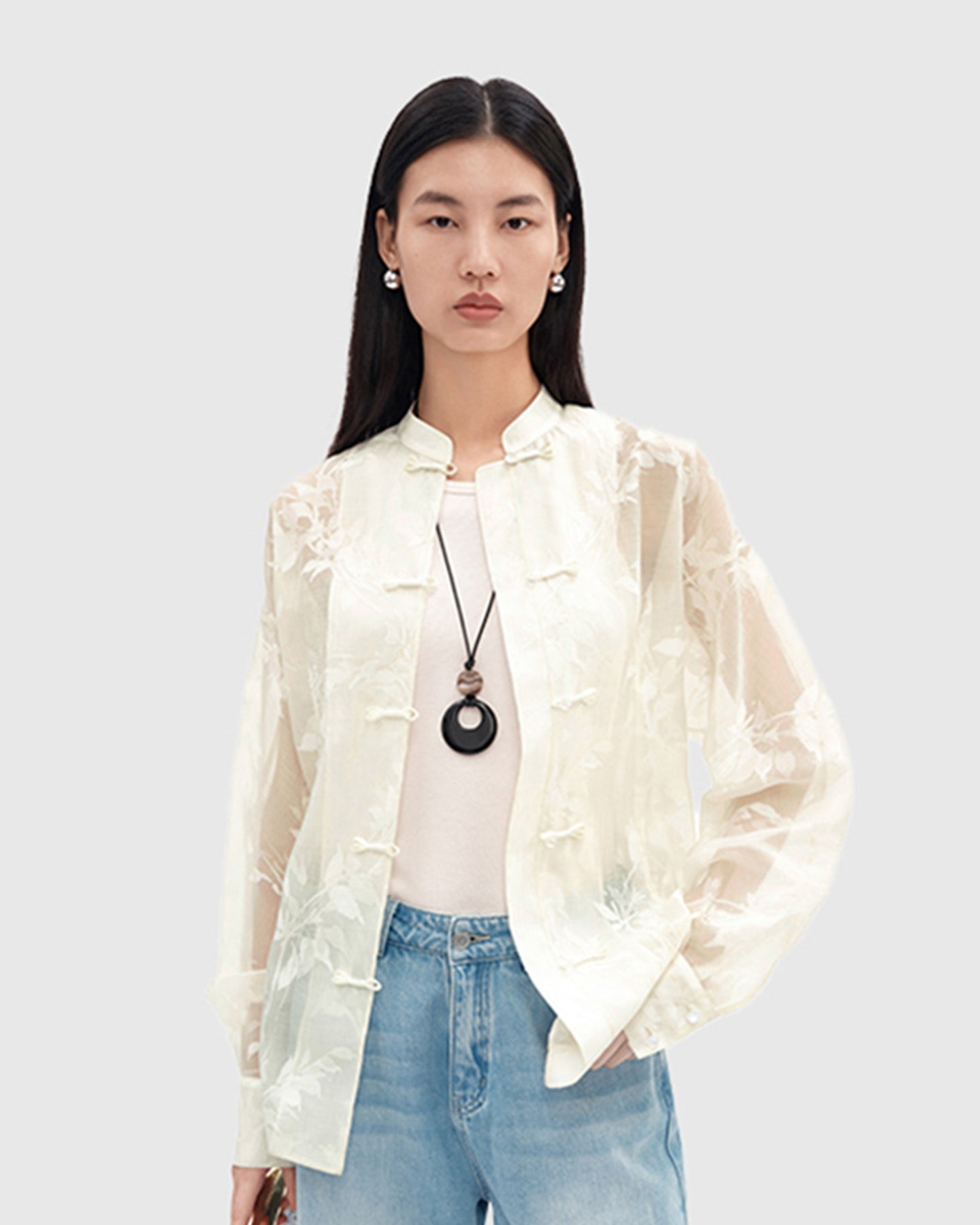 New Chinese-Style Shirt with Willow Branch Print