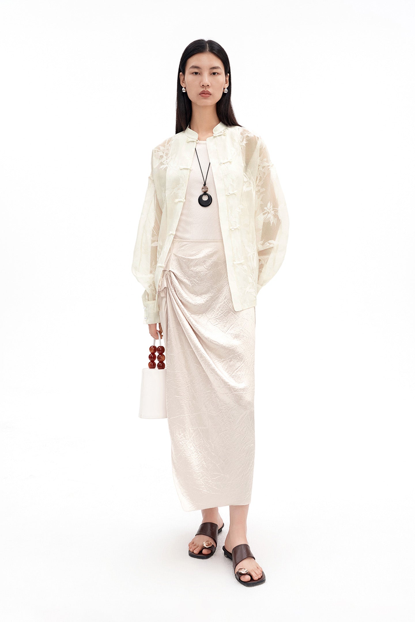 New Chinese-Style Shirt with Willow Branch Print
