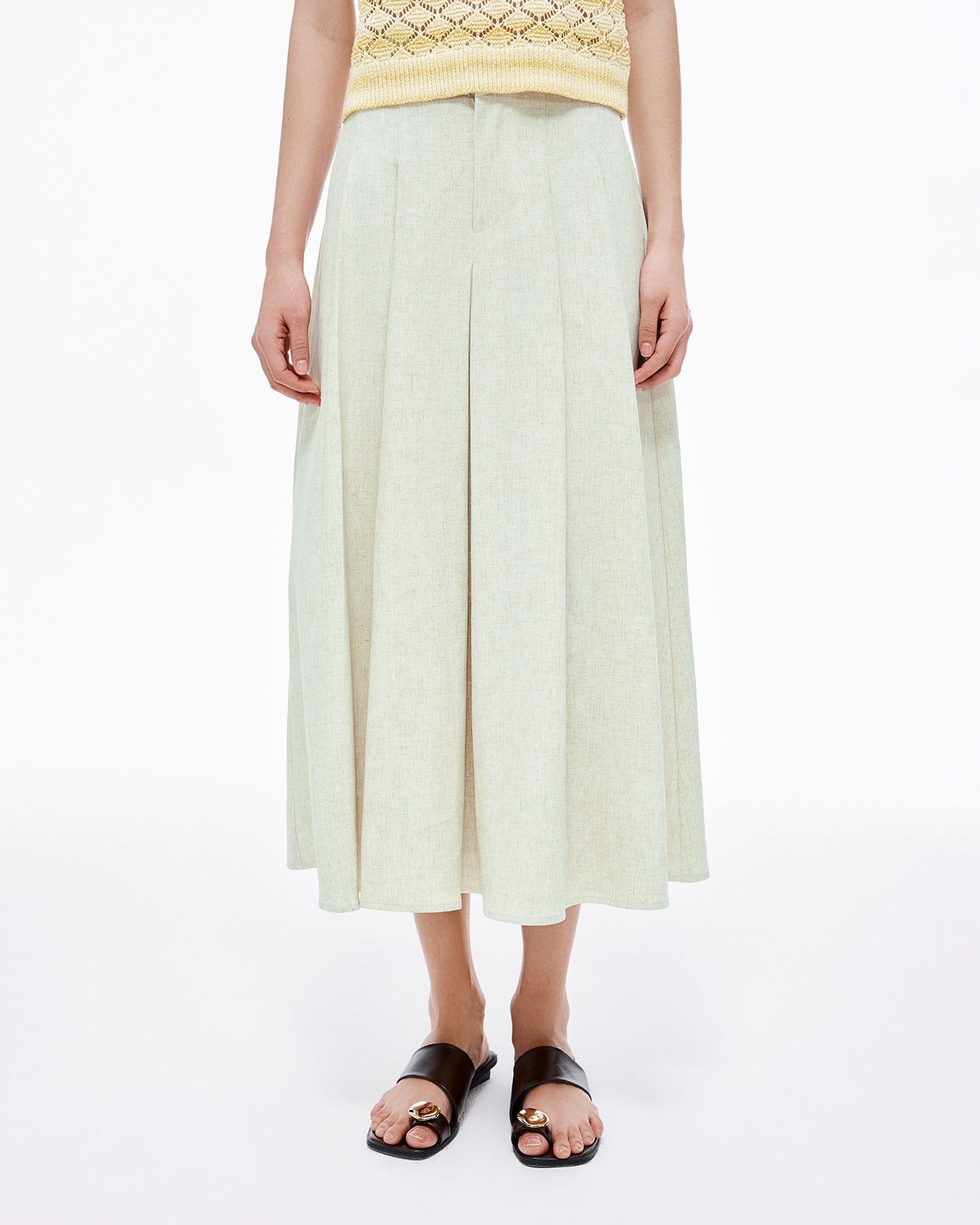 Loose Linen Blend Pleated Skirt