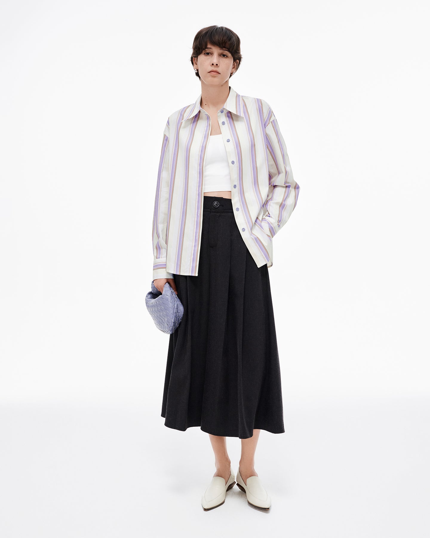 Loose Linen Blend Pleated Skirt