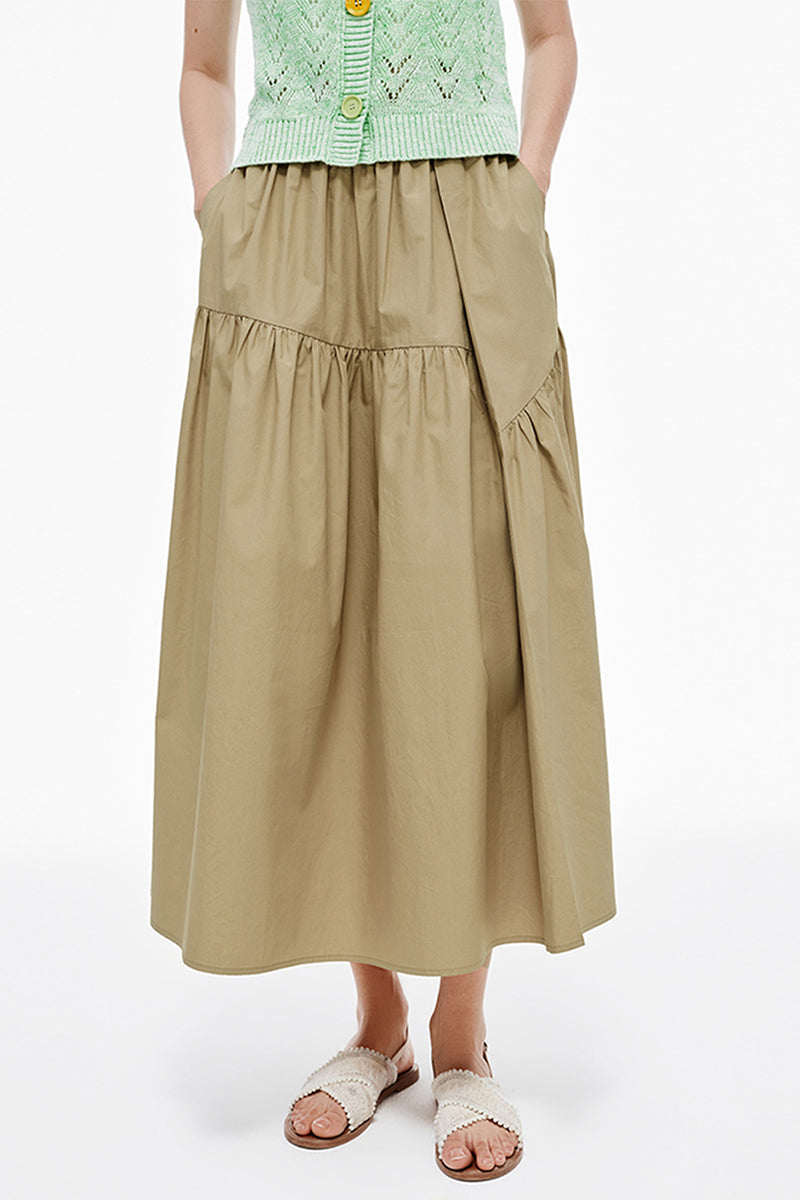 SELFWHO Casual Loose Cotton Khaki Skirt