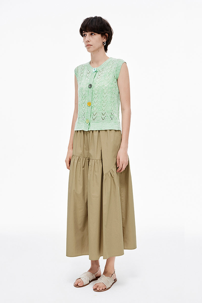 SELFWHO Casual Loose Cotton Khaki Skirt