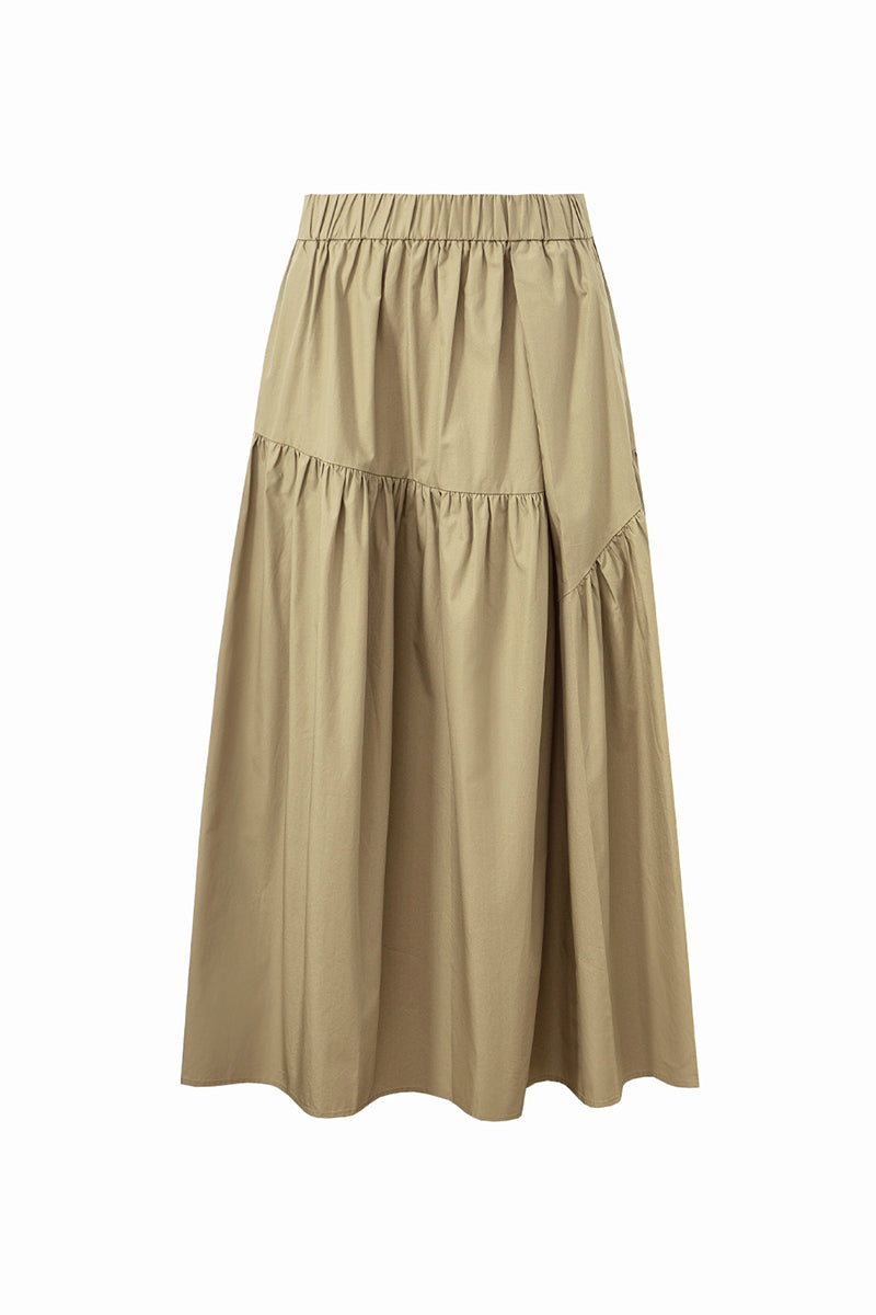 SELFWHO Casual Loose Cotton Khaki Skirt