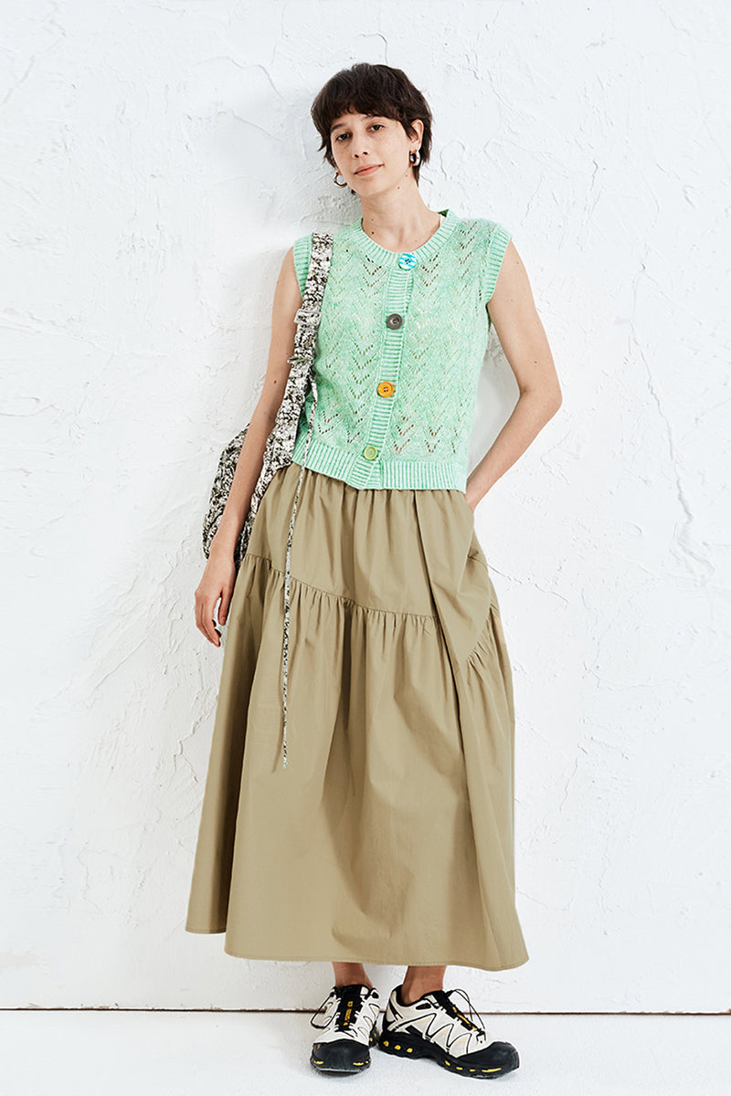 SELFWHO Casual Loose Cotton Khaki Skirt
