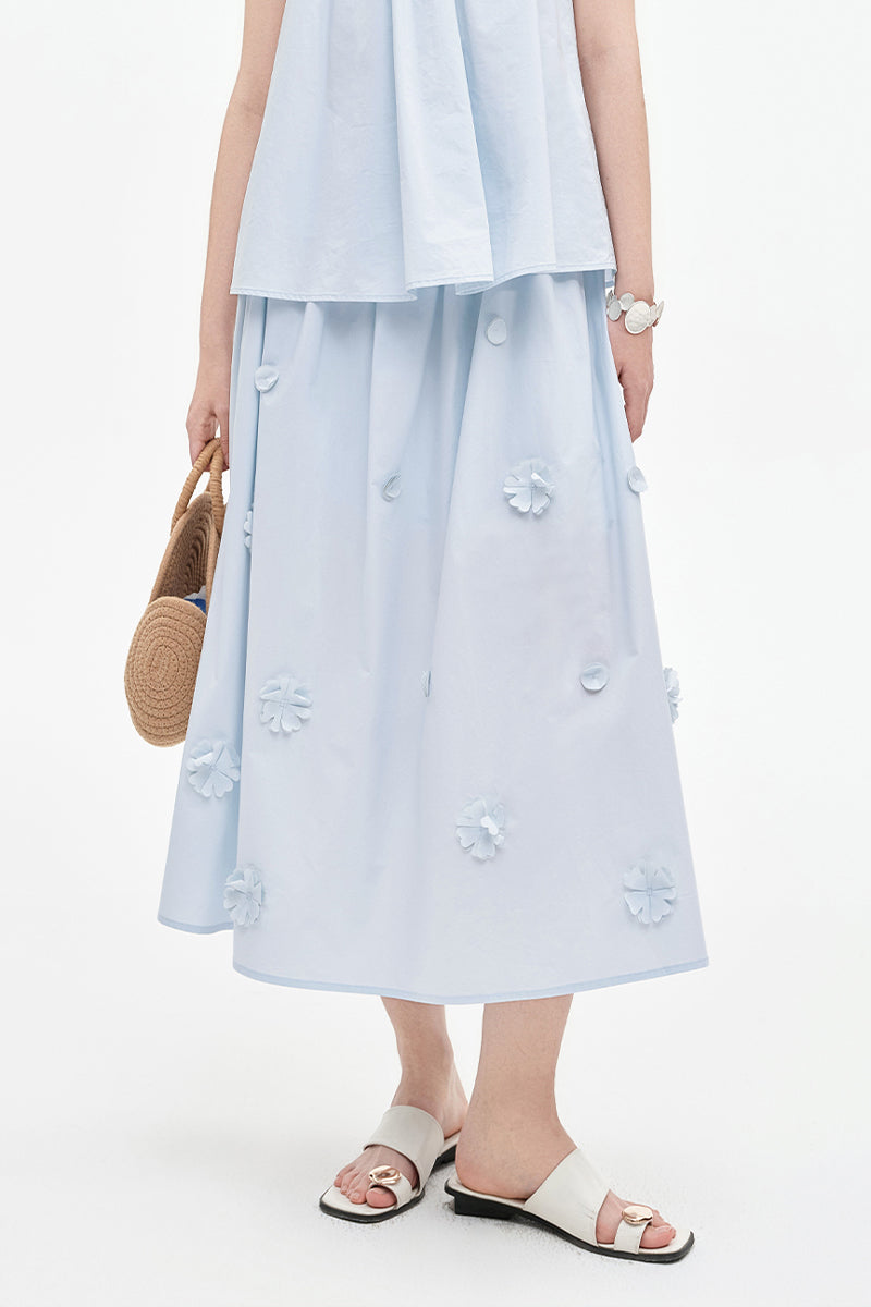SELFWHO Pure Cotton Detachable Beaded Flower Vest, Skirt Set