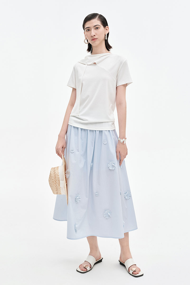 SELFWHO Pure Cotton Detachable Beaded Flower Vest, Skirt Set