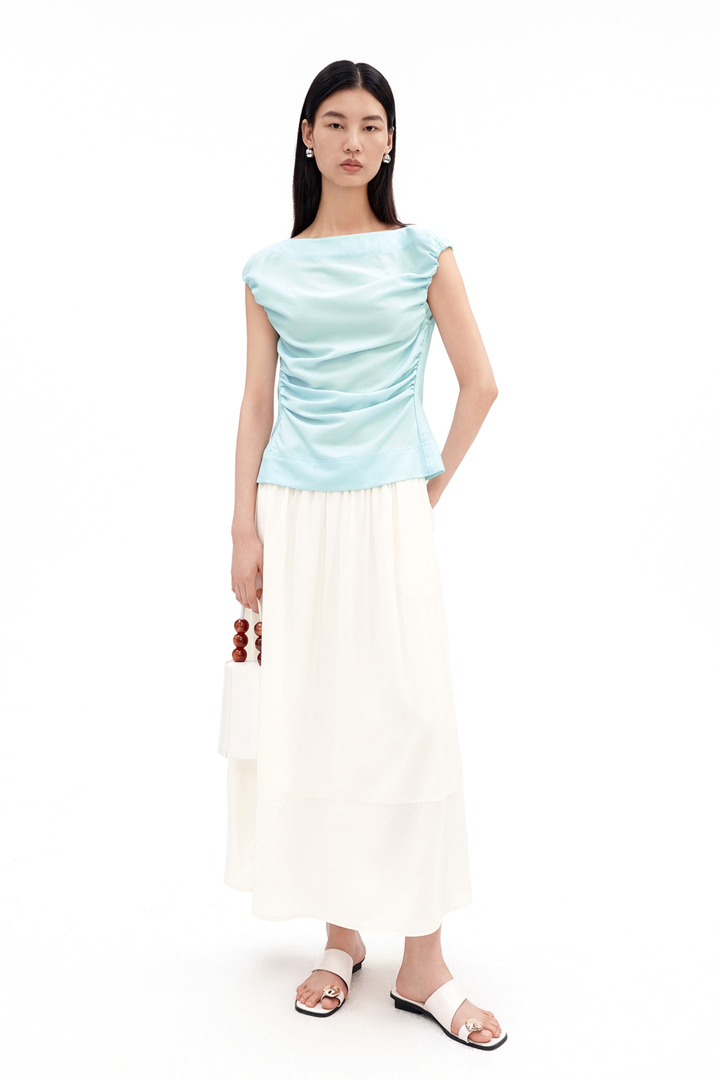 Mulberry Silk-Blend Pleated Sleeveless Vest