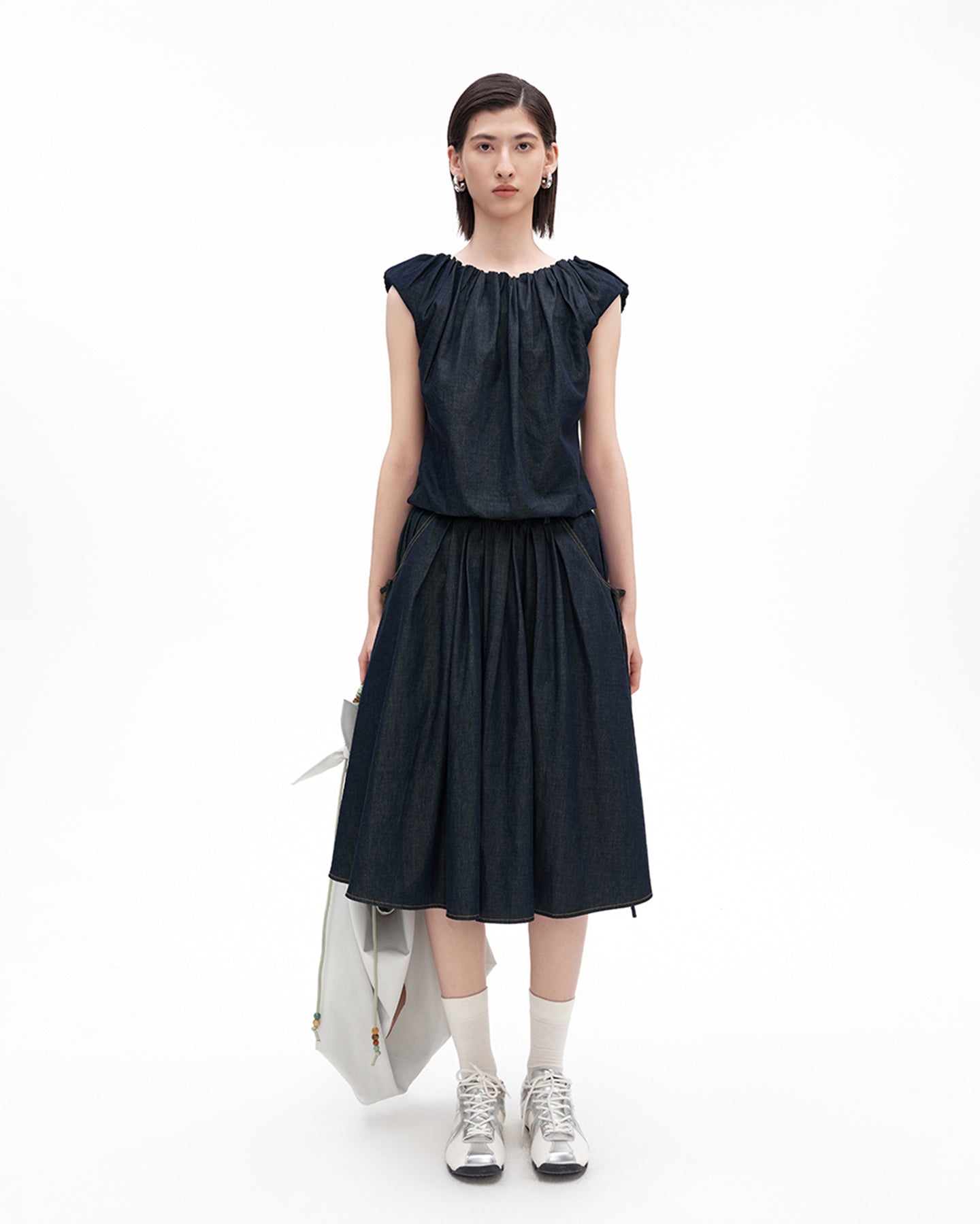 Cotton-Blend Vintage Raw Denim Skirt