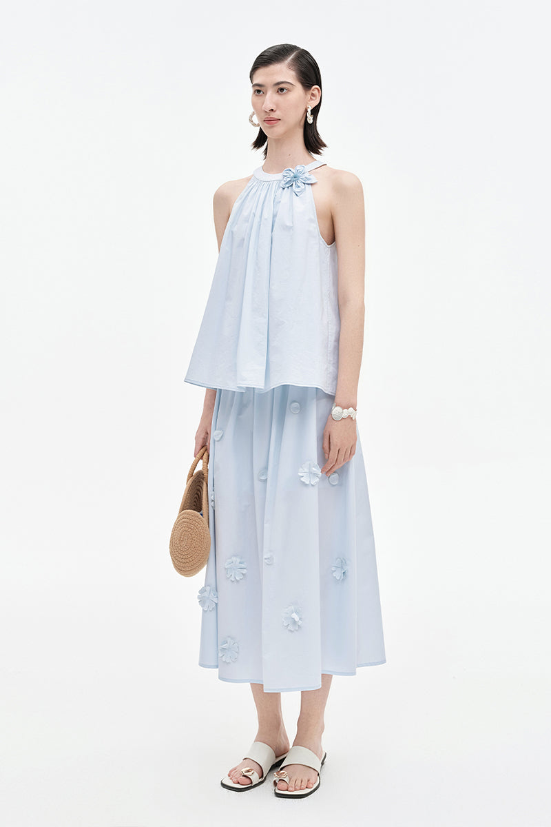 Pure Cotton Detachable Beaded Flower Vest, Skirt Set