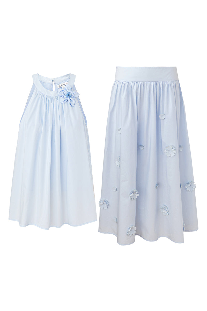 SELFWHO Pure Cotton Detachable Beaded Flower Vest, Skirt Set