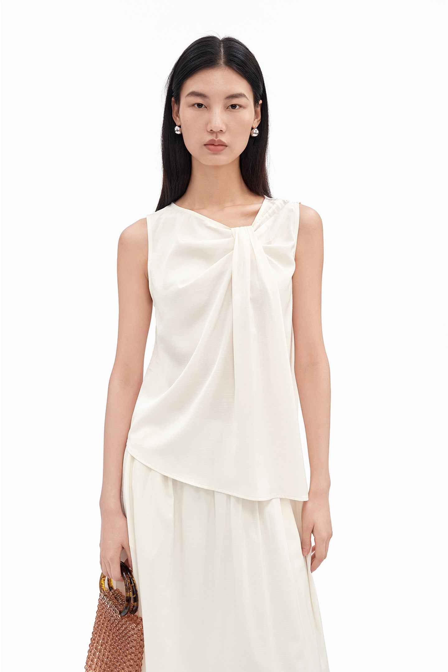 Mulberry Silk-Blend Pleated Sleeveless Vest
