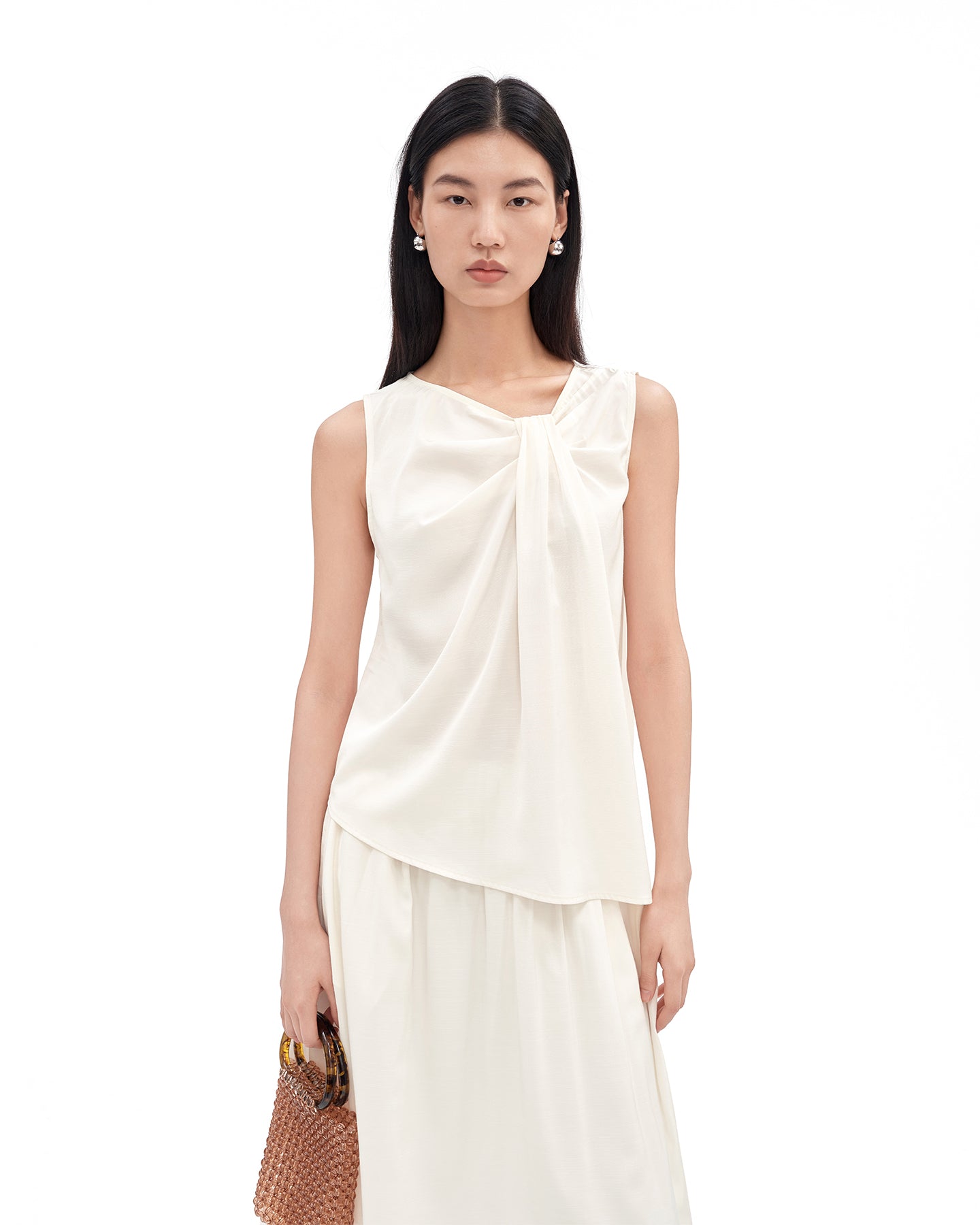 Mulberry Silk-Blend Pleated Sleeveless Vest