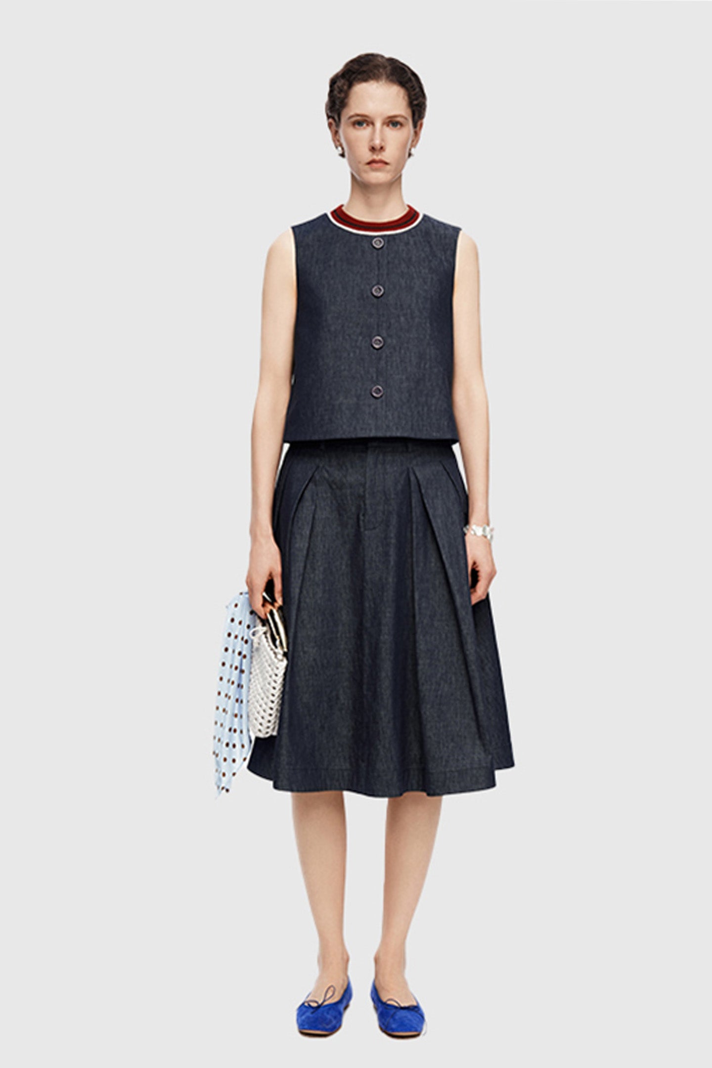 Cotton-Linen Blend Vintage Raw Denim Vest + Skirt